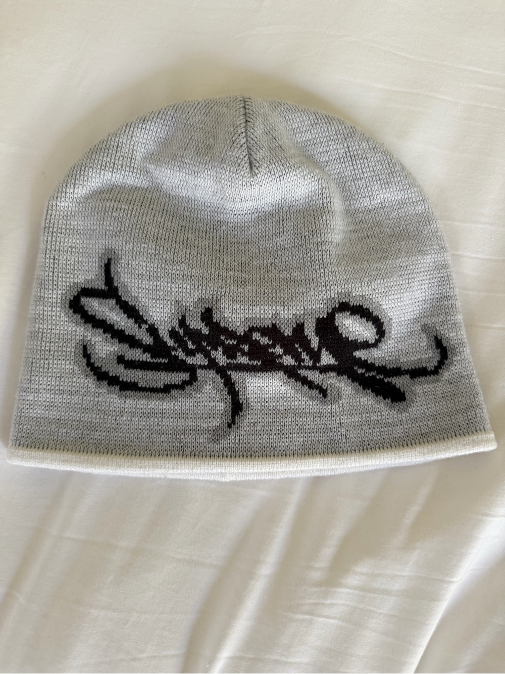 Supreme Grey Knit Beanie with Black Script Logo